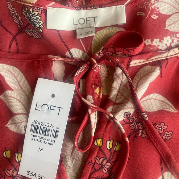 LOFT long sleeve mixed media tie neck top. Size -Med - Picture 2 of 4